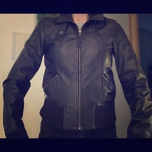 Ladies XS black leather moto rocker zip jacket
